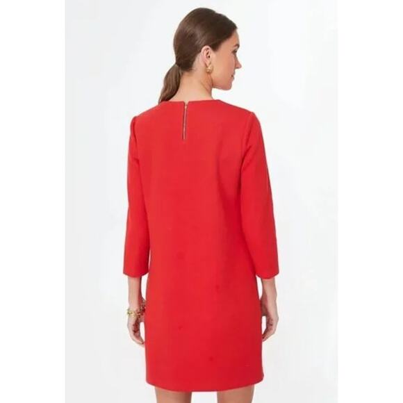 Tuckernuck Francoise Mod Mini Dress Crew Neck 3/4 Sleeve Gold Button Shift, Red - Picture 4 of 12